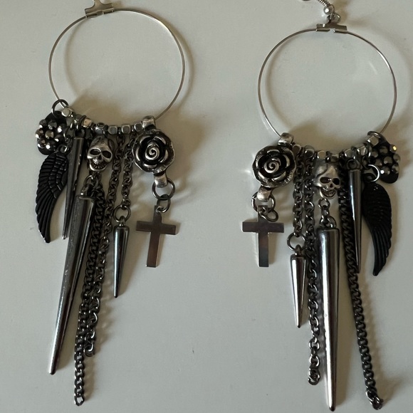 Earrings, dangling hoops. - Picture 2 of 2